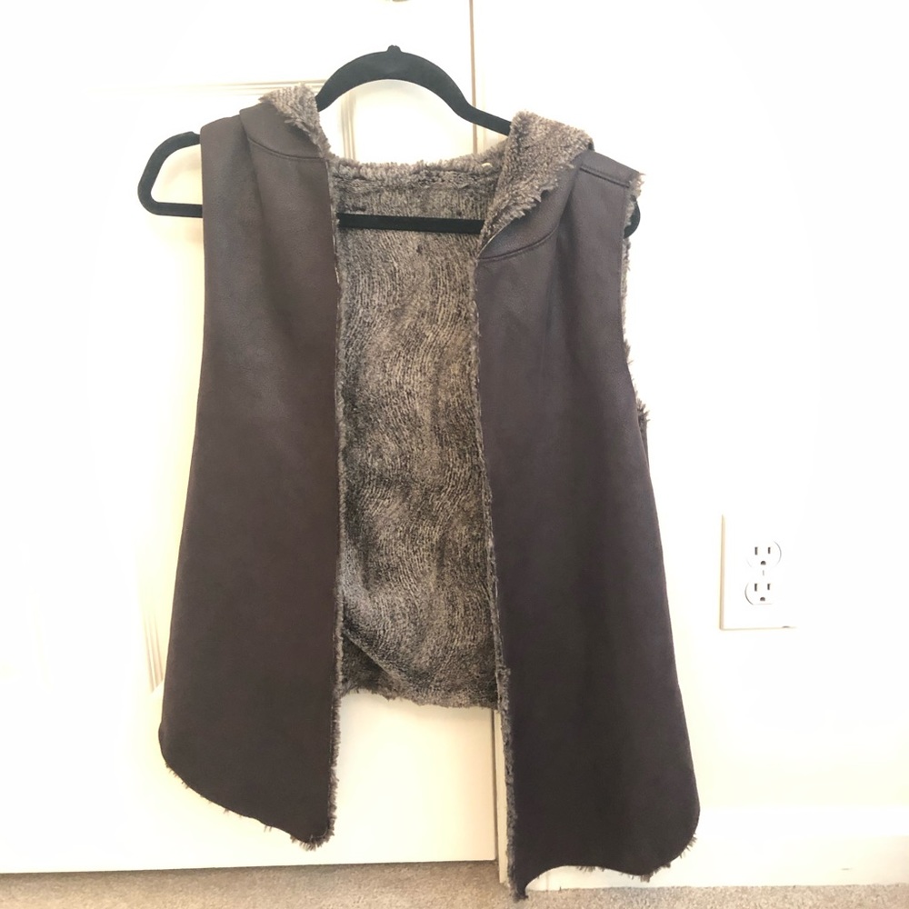 Reversible faux fur faux leather vest
